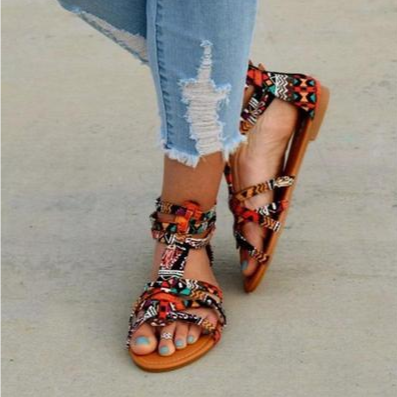 Multi Color Print Ankle Strap Sandals