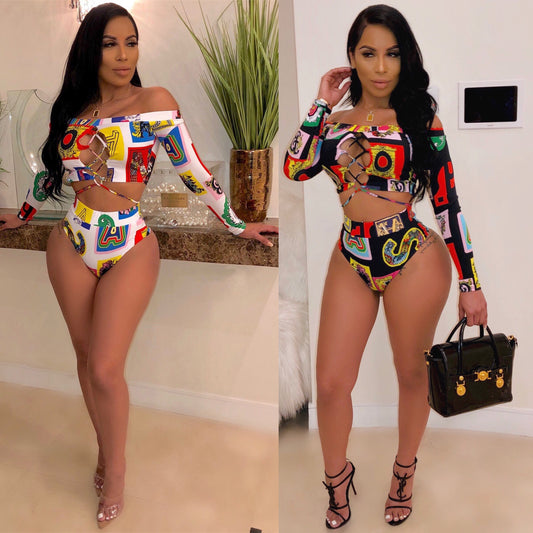 comic print 2 piece swimwear