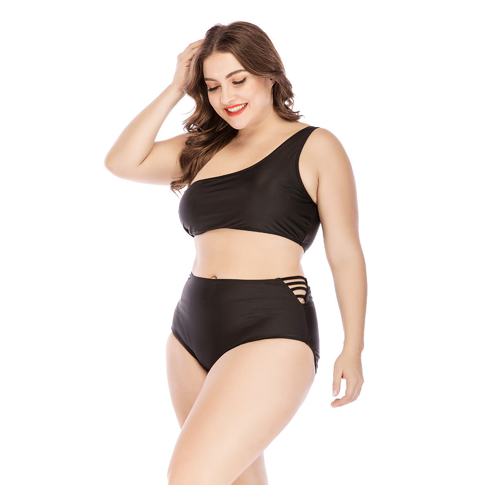 High Waist Solid Color Black Swimsuit
