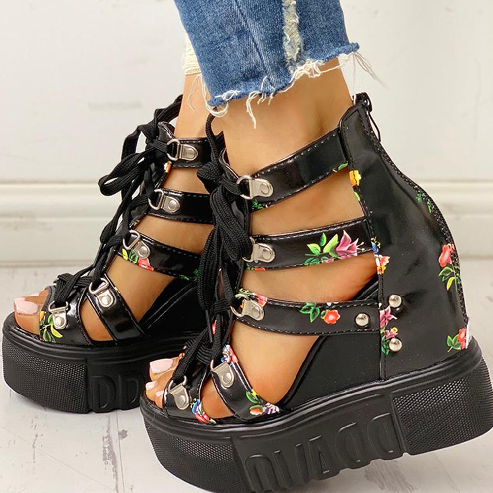 Floral Multi Color Wedge Sandals