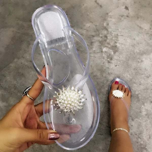 Summer Pearl Flower Flip-Flops