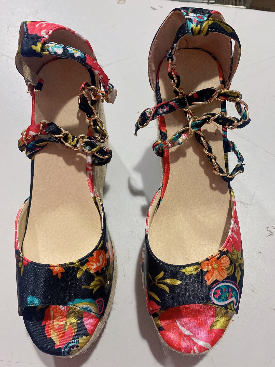 Double Strap Multi Color Floral Wedge Heel