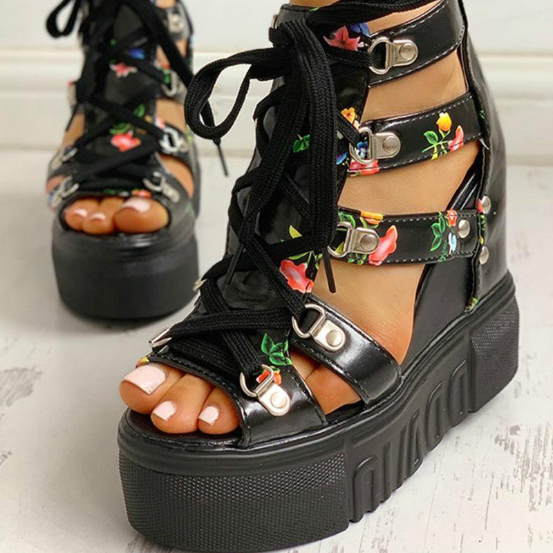 Floral Multi Color Wedge Sandals