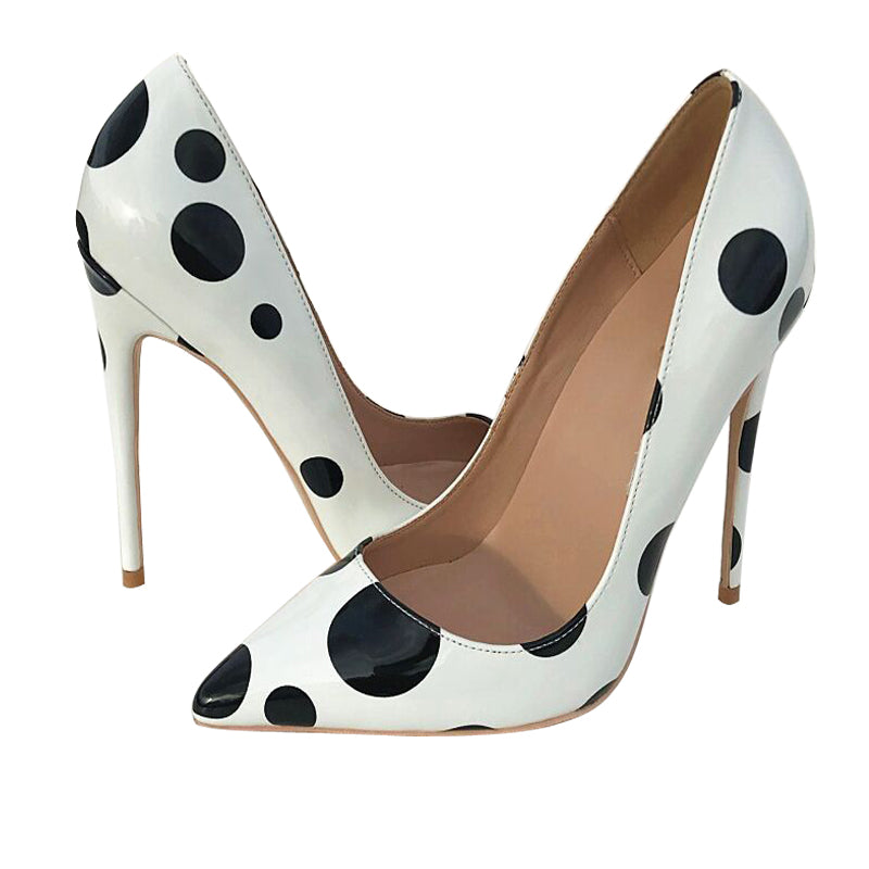 Black And White Circle Color Matching Wave Point High Heel Shoes