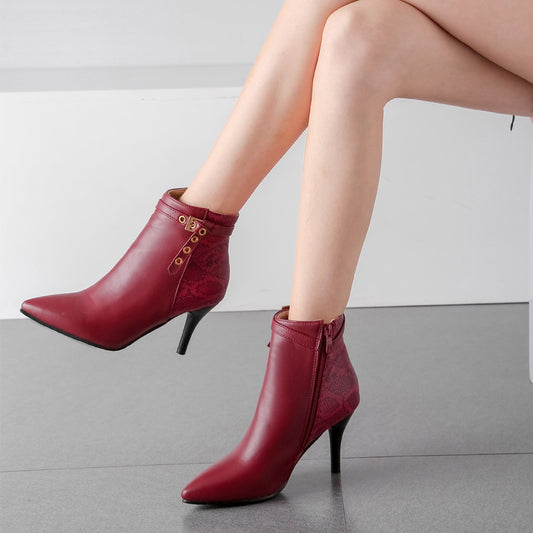 Color Block High Heel Ankle Boots
