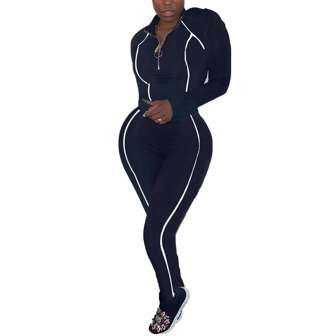 2 Piece Activewear Set Long Sleeve Zip Top Leggings