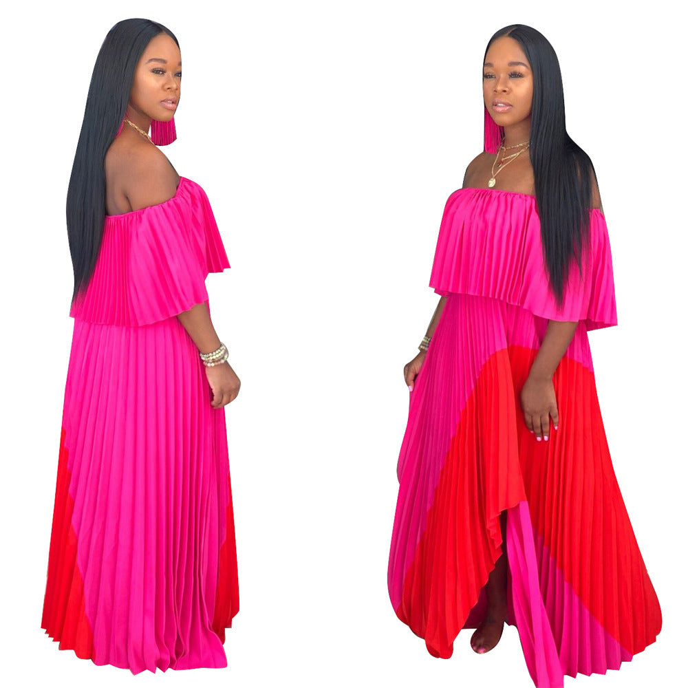 One-Shoulder Stitched Multi Color Maxi Dress