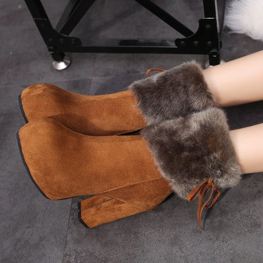 New Style Platform Boots Bow Tie Ankle Fur