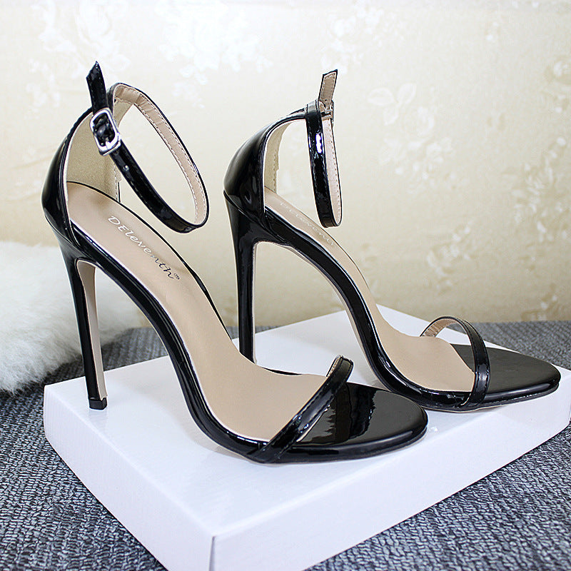 High Heels Two Strap Solid Color Sandals