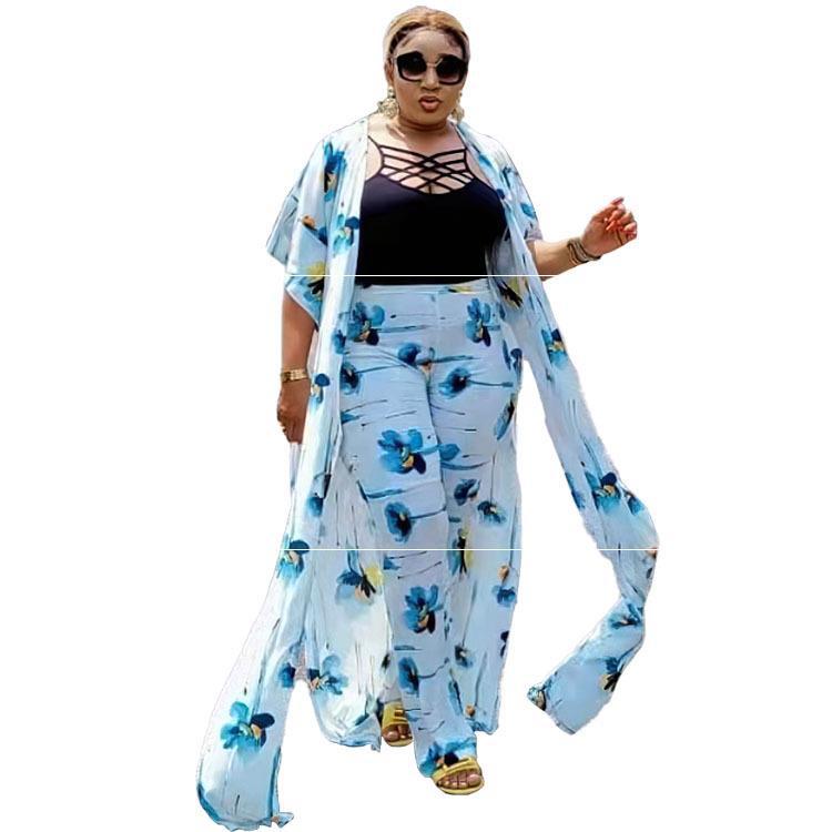 Multi Color Print 3 Piece Set Tank Robes And Pants