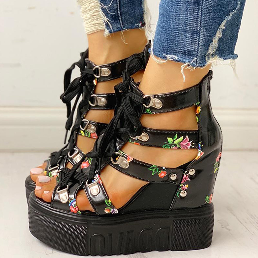 Floral Multi Color Wedge Sandals