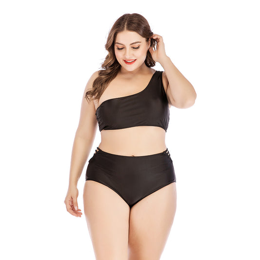 High Waist Solid Color Black Swimsuit
