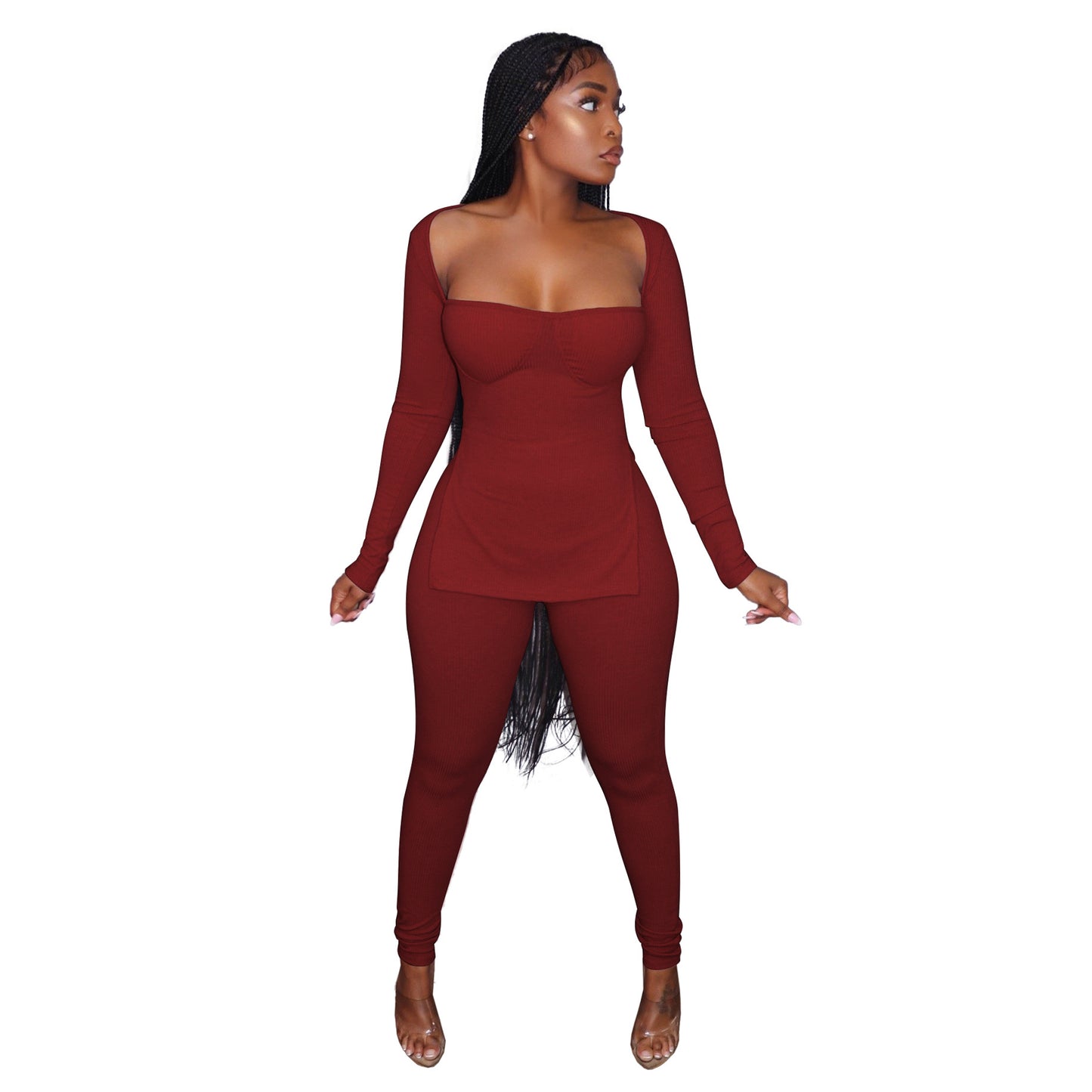 Fashion Long-Sleeved High-Cut Top Pit-Strip Set