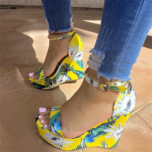 Multi Color Matching Floral Wedge Sandals