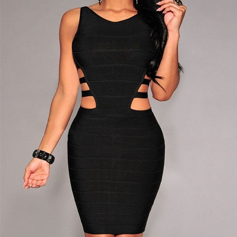 Bandage Solid Color Black Sleeveless Dress