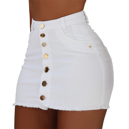 Front Button Pocket Denim Skirt