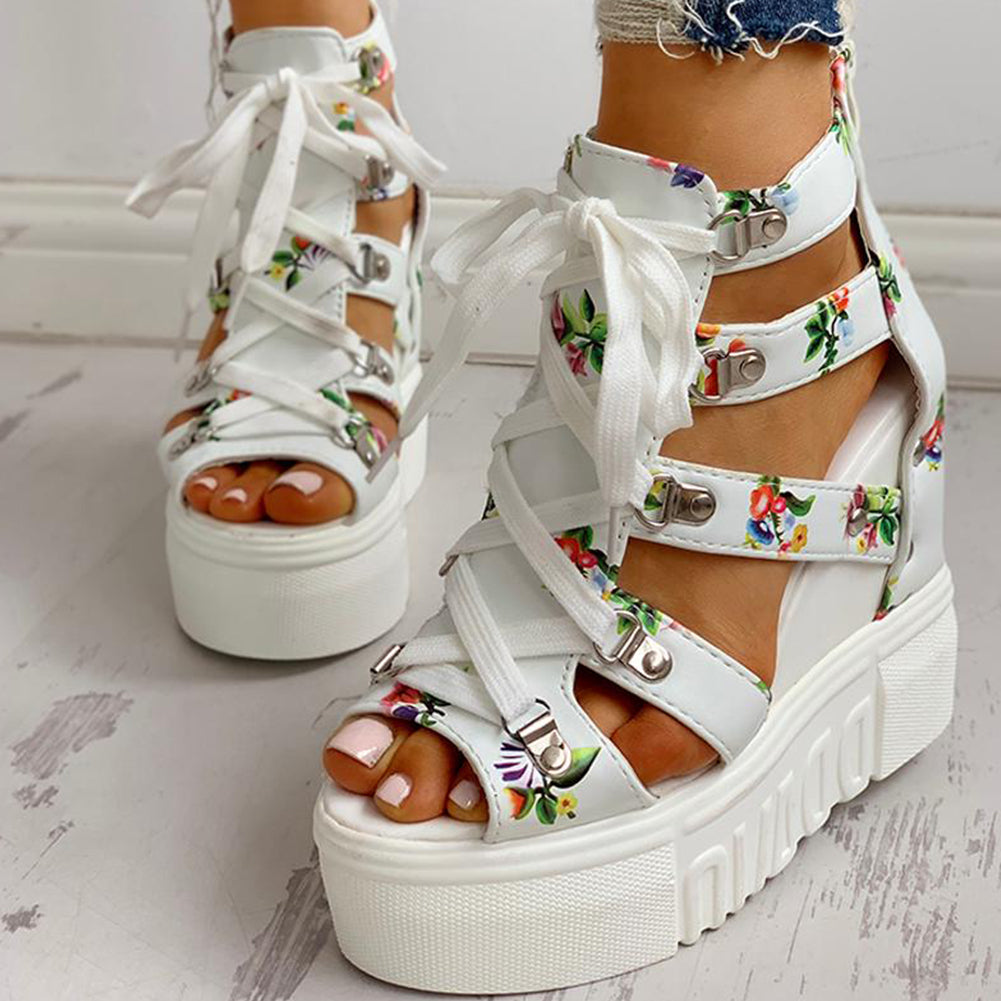 Floral Multi Color Wedge Sandals