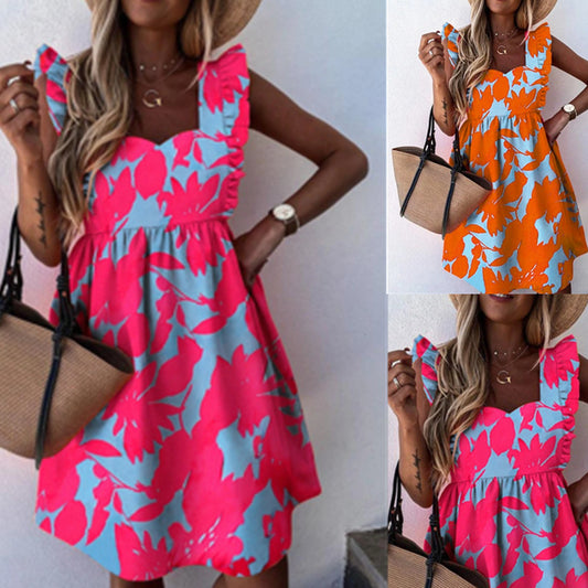 Square Neck Print Fashion Big Dress