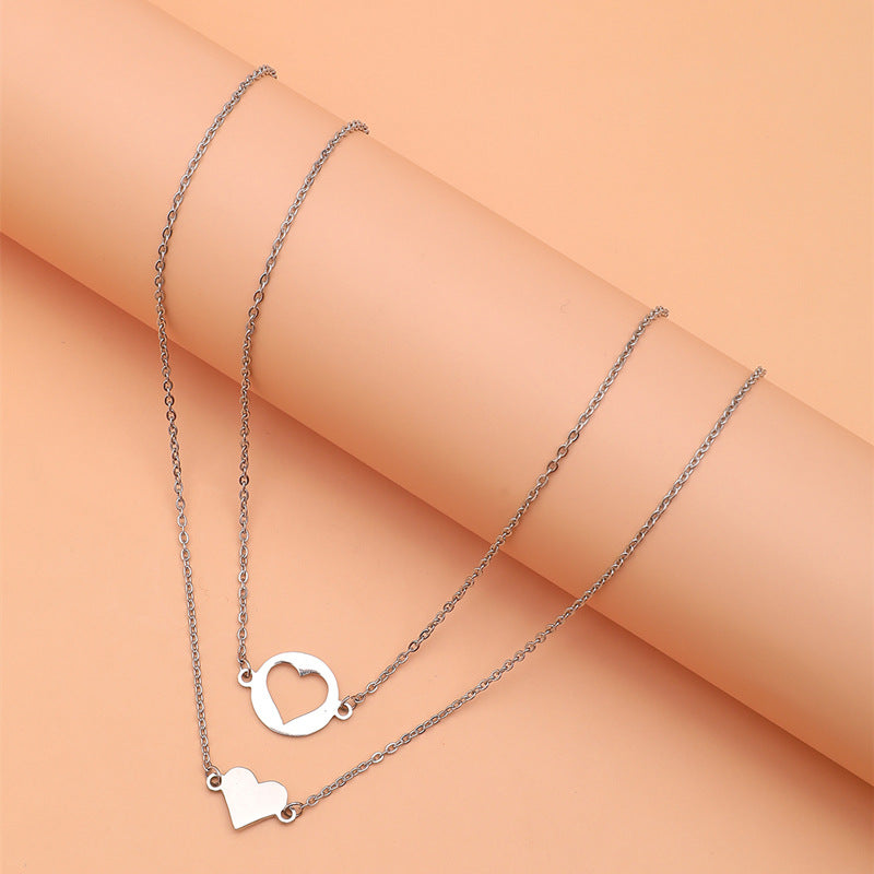 Creative Stainless Steel Love Collarbone Necklace 2-piece Set