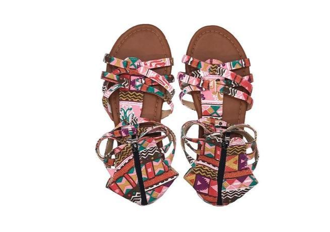 Multi Color Print Ankle Strap Sandals