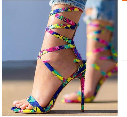 European And American Fashion Multicolor Stiletto Strap High-heeled Sandals