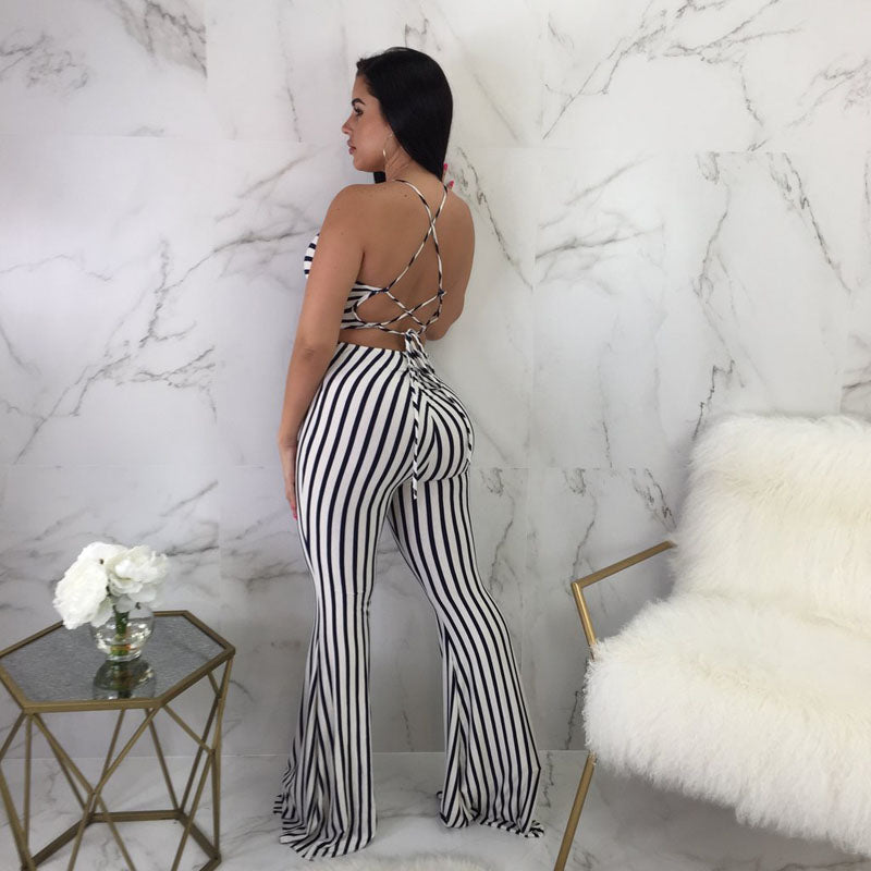Striped Black And White Slim-Fit Jumpsuit