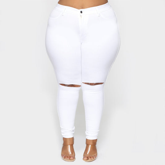 Solid Color White Pants With Leg Holes
