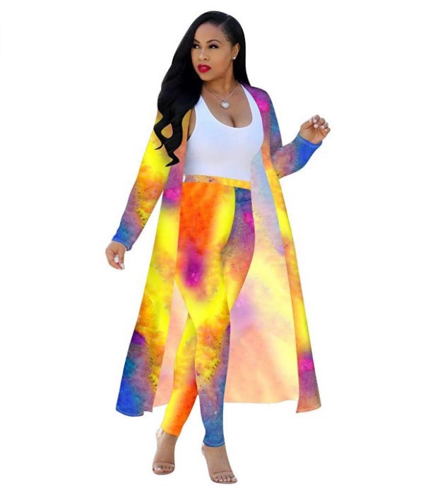 Two-piece Long-sleeved Printed Jacket Cloak And Leggings