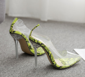 Pointed Transparent Snake Crystal Stiletto Heels