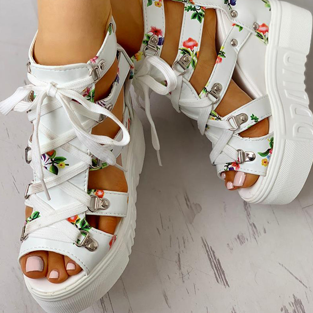 Floral Multi Color Wedge Sandals