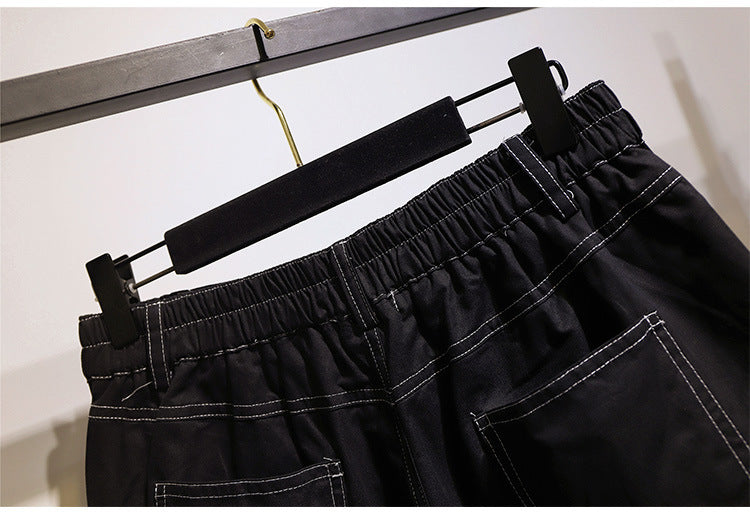 High Waist Solid Color Black Shorts