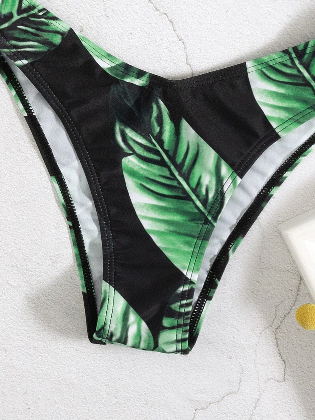 Leaf Print Bikini One Shoulder Underwire Split Swimsuit