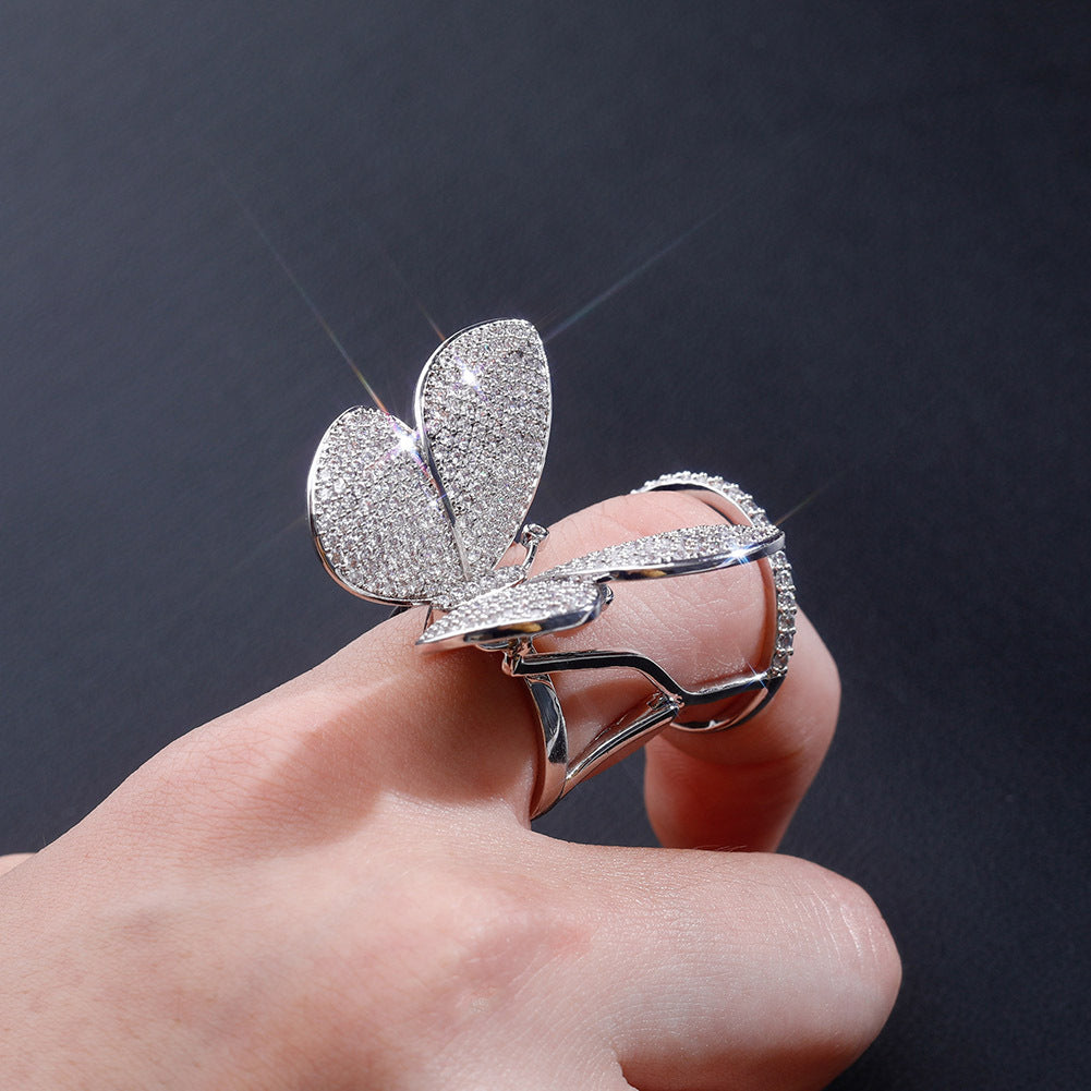 European and American Butterfly Full Zircon Ladies Ring