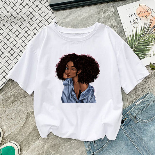 African Girl Printed Short Sleeve Shirt