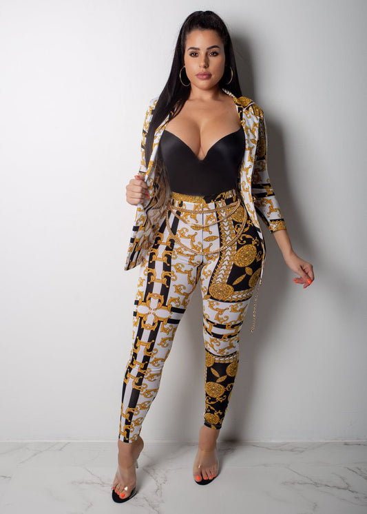 Multi Color Fashion Print Long Sleeve 2-Piece Set