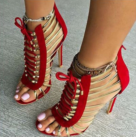 Metallic Open Toe Stiletto Sandals