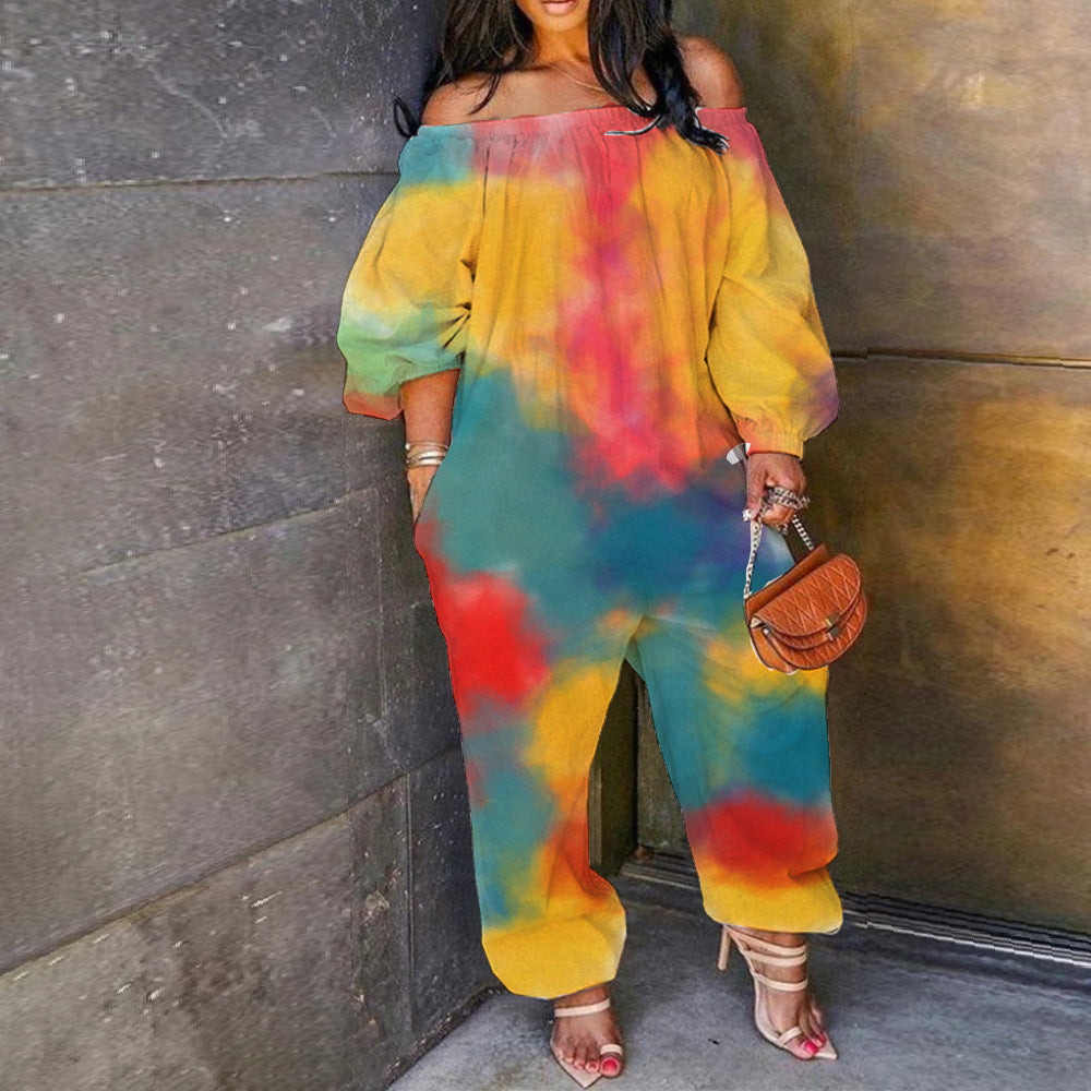 Multi Color Tie-Dye Printed Long-Sleeved Jumpsuit