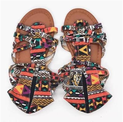 Multi Color Print Ankle Strap Sandals