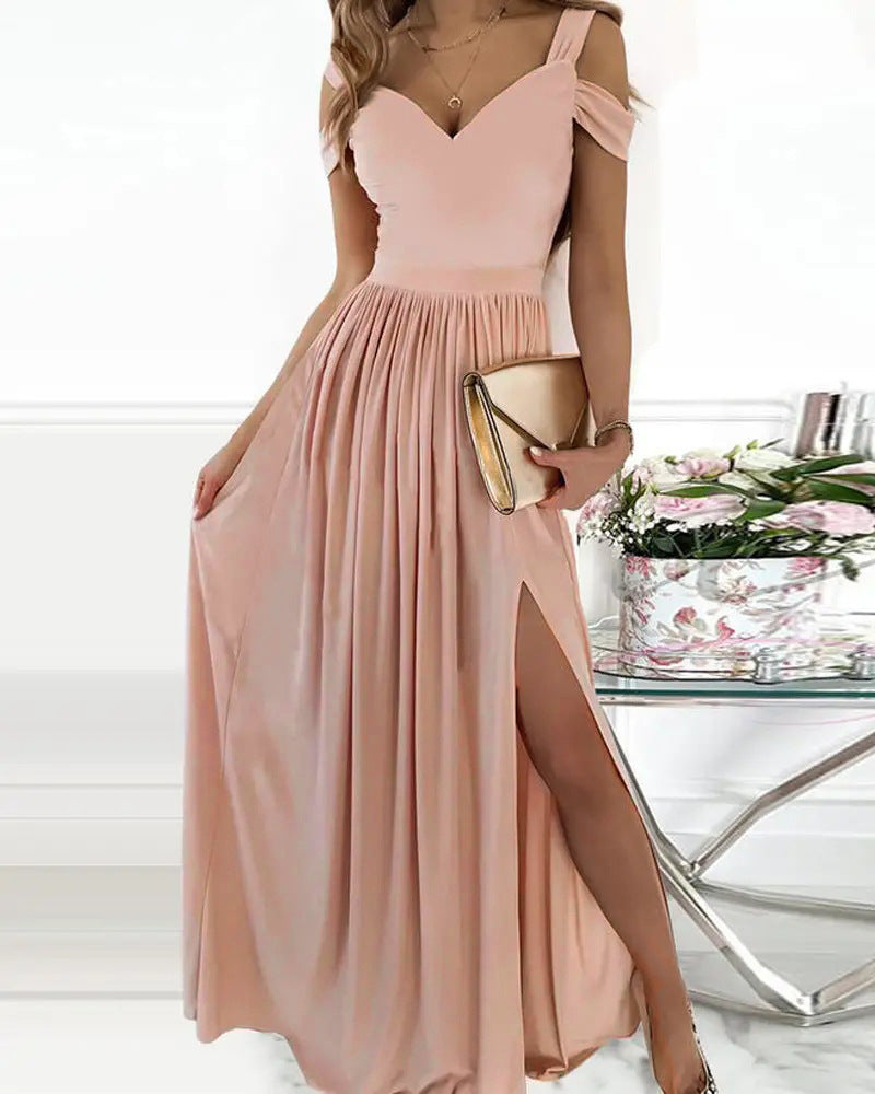 V-Neck Boho Spaghetti Strap Split Long Flowy Dress