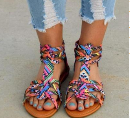 Multi Color Print Ankle Strap Sandals