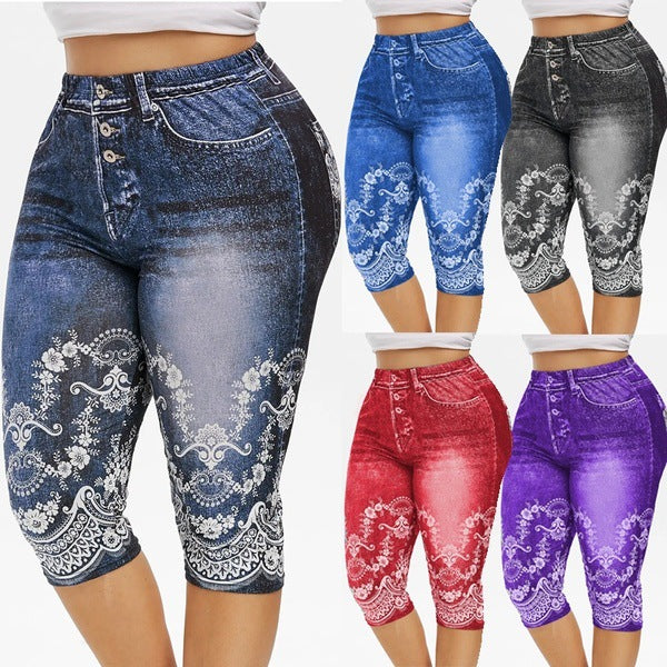 Denim Yoga Jeans Leggings High Waist Capri Pants Jeggings