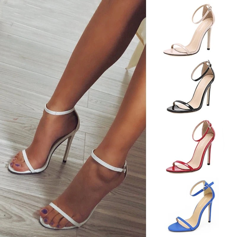 High Heels Two Strap Solid Color Sandals