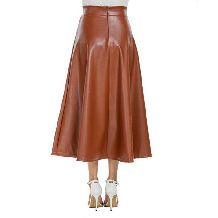 PU Skirt Long Skirt High Waist Skirt