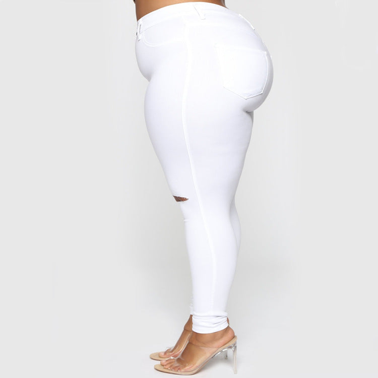 Solid Color White Pants With Leg Holes