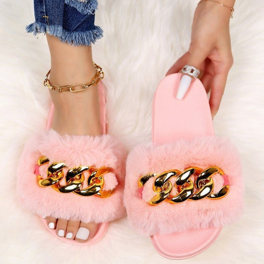 Gold Chain Flat Slippers