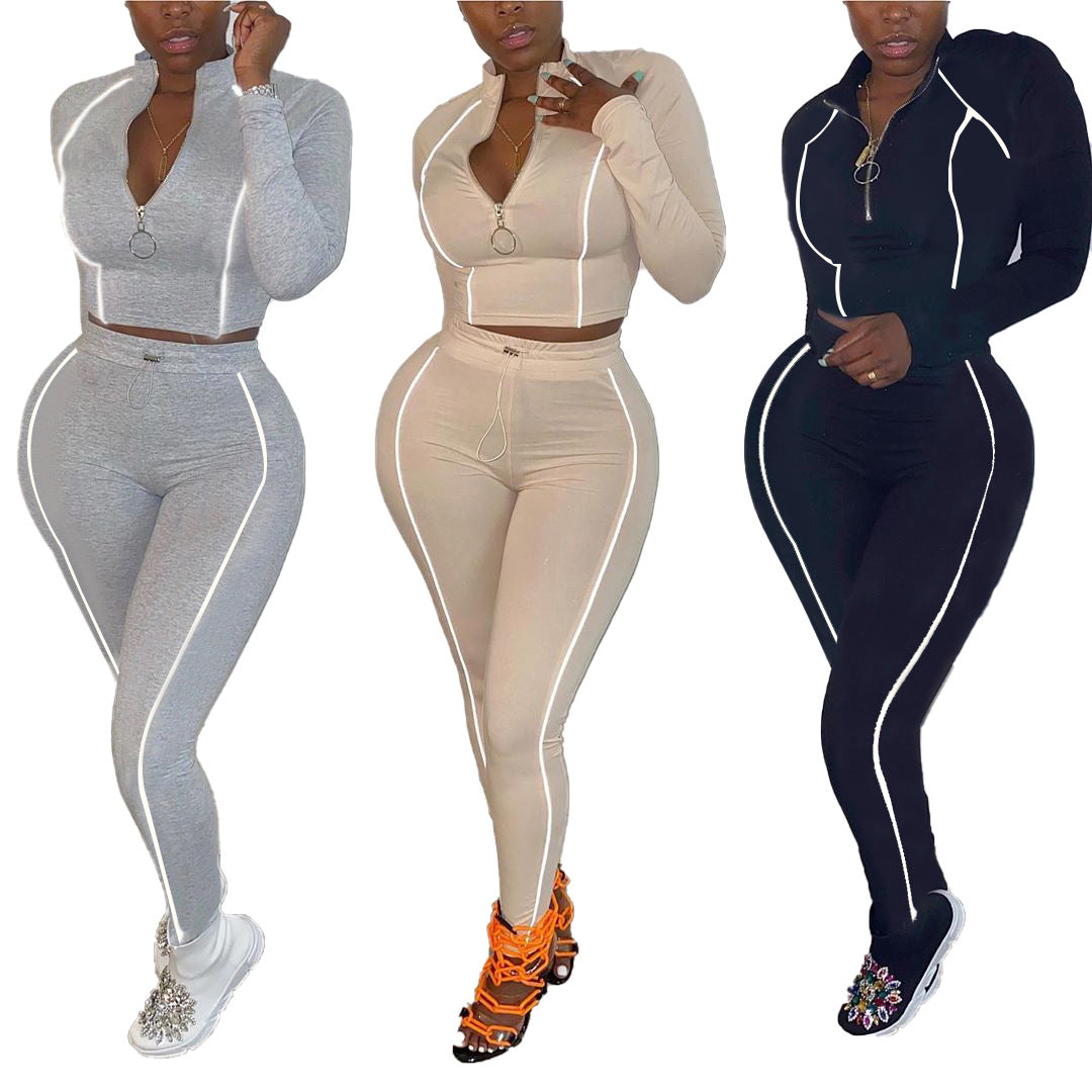 2 Piece Activewear Set Long Sleeve Zip Top Leggings