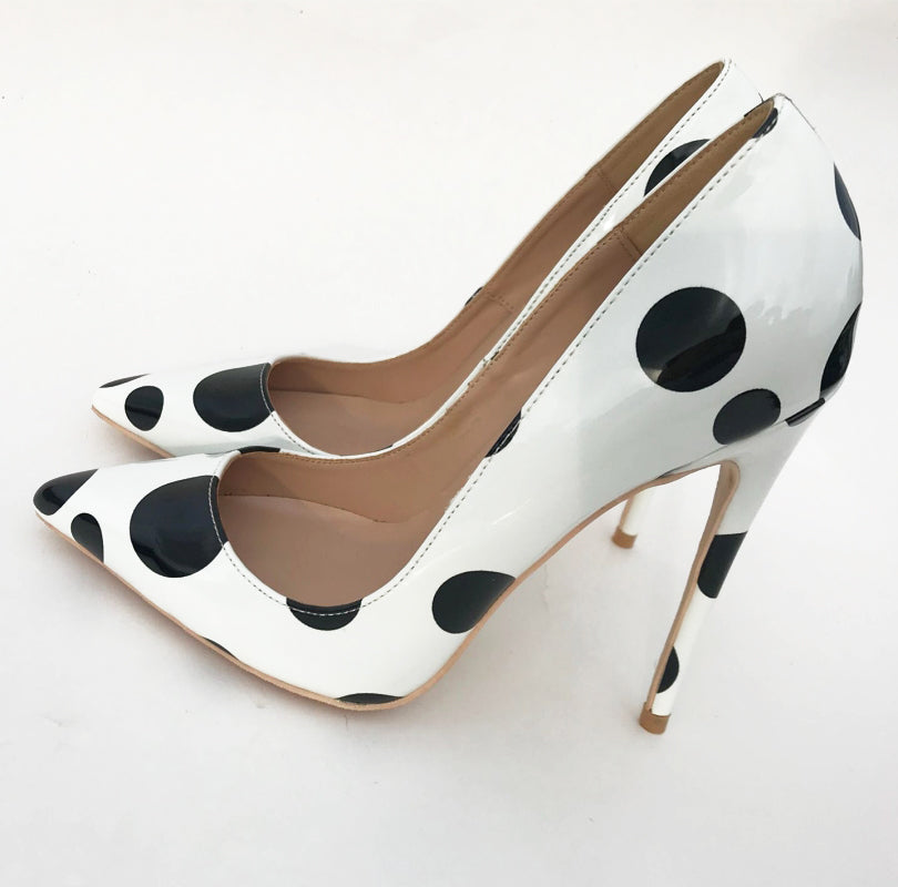 Black And White Circle Color Matching Wave Point High Heel Shoes