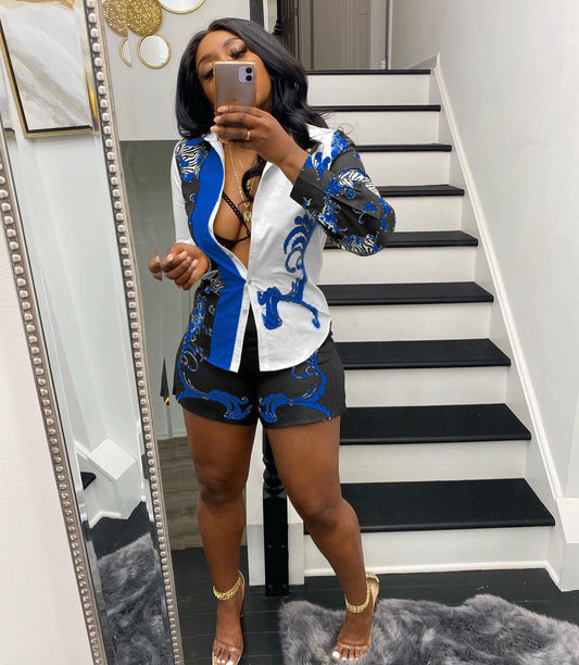 Multi Color Print Ladies Short Suit