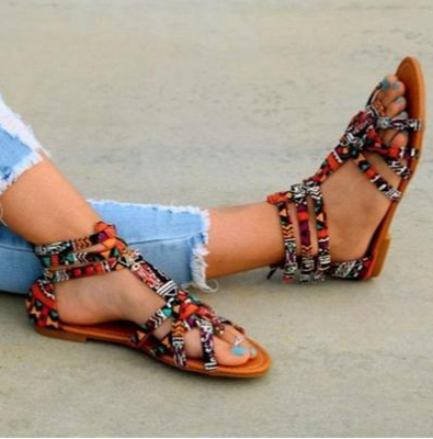 Multi Color Print Ankle Strap Sandals