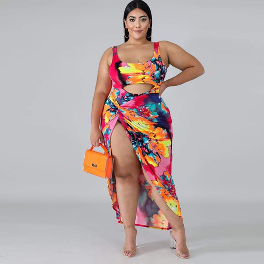 Multi-Color One-piece Skirt Print Swimsuit